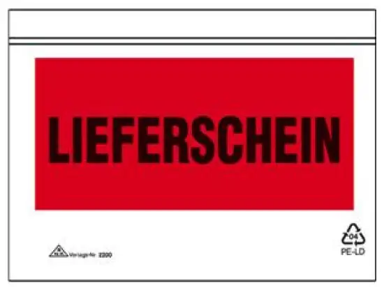 Begleitpapiertaschen RNK 2200 C6, Aufdruck: Lieferschein, selbstklebend, Pack 100 Stk