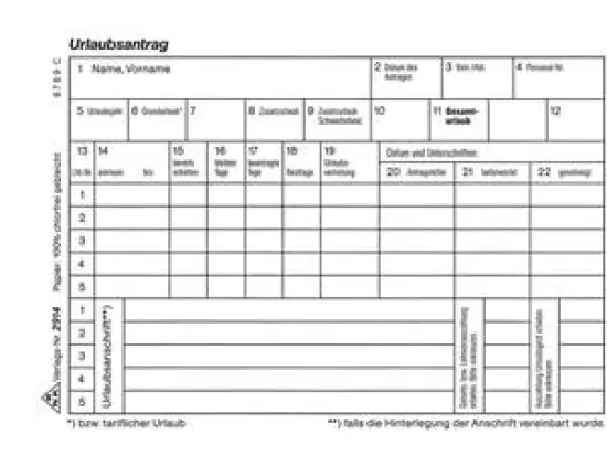 Urlaubsantrag RNK 2914 A6-quer Block mit 50 Blatt