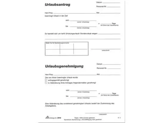 Urlaubsantrag RNK 2915 A5, Block mit 50 Blatt, Antrag und Genehmigung