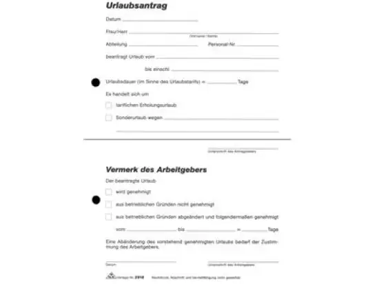 Urlaubsantrag RNK 2916 A5 (148 x 210 mm), Block 2 x 40 Blatt, selbstdurchschreibend