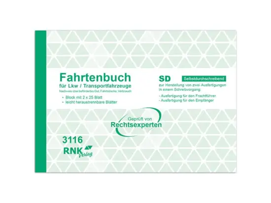Fahrtenbuch LKW RNK 3116 A5-quer, 2 x 25 Blatt, 1-fach selbstdurchschreibend SD