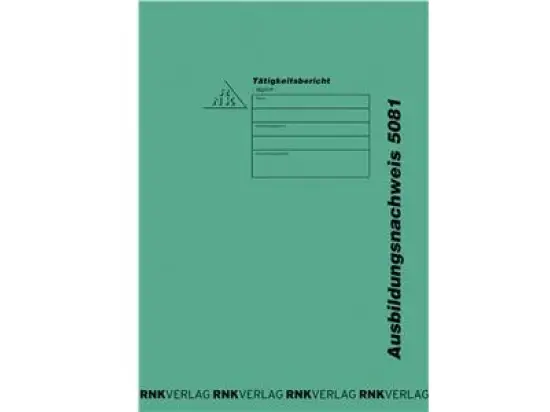 Ausbildungsnachweis RNK 5081 leer 23x31cm, Tätigkeitsbericht, Schnellhefter für Berichtsblock, grüner Spezialkarton