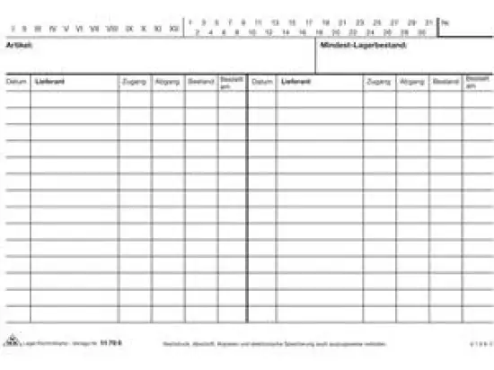 Lager-Kontrollkarten RNK 117050 A5, Karteikarten, mit Zahlenleiste, holzfrei, weiß, Pack 100 Stk
