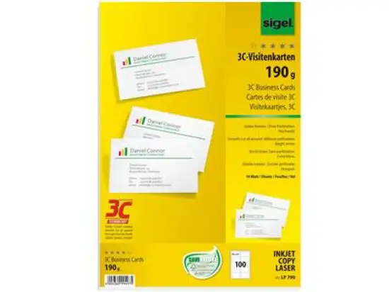 Visitenkarten Sigel LP790 85x55mm, 190g, weiß, Pack 100 Stk