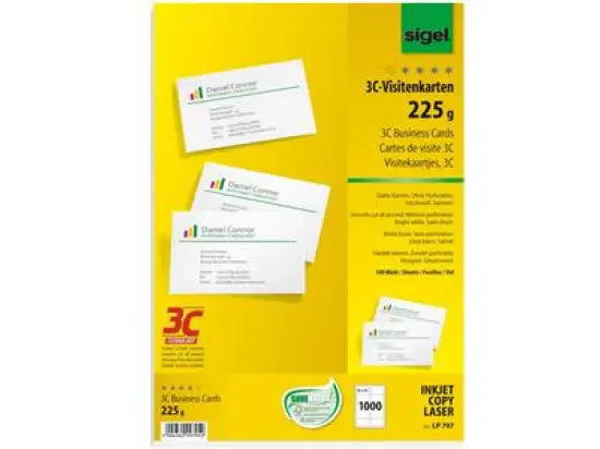 Visitenkarten Sigel LP797 85x55mm, 225g, weiß, Pack 1000 Stk