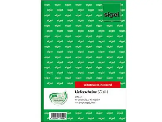 Lieferschein Sigel SD011 A5, 2 x 40 Blatt, selbstdurchschreibend, mit Empfangsschein