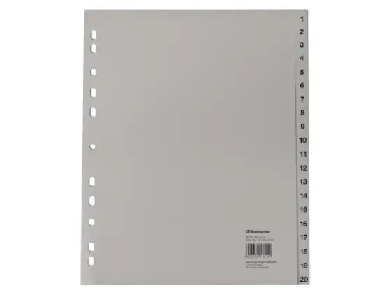 Zahlen-Register Soennecken 121651880 2134 A4-überbreit, Zahlen 1-20, Kunststoff (PP), grau