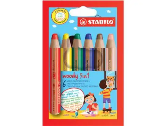 Multitalent-Stift Stabilo 8806 woody 3in1 Etui mit 6 Farben, Pack 5 Stk