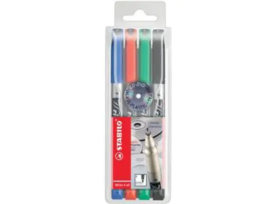 Permanentmarker Stabilo 156/4 Write-4-all F 0,7mm (F), Rundspitze, 4er-Etui, schwarz, rot, blau, grün