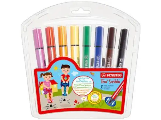 Filzstift Stabilo 368/8-01 Trio Scribbi 8er-Etui dreieckig, Pack 3 Stk