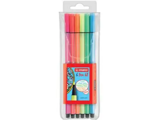 Filzstift Stabilo 6806-1 Pen 68 6er-Etui, Schreibfarben: gelb, blau, grün, rot, orange, violett