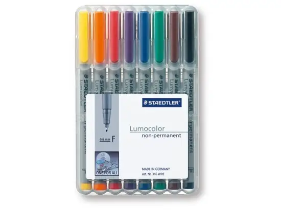 Universalstift Staedtler 316WP8 316 WP8 Lumocolor non-permanent F 8er-Etui, Schreibfarben: je 1x schwarz, rot, blau, grün, braun, orange, gelb, violett
