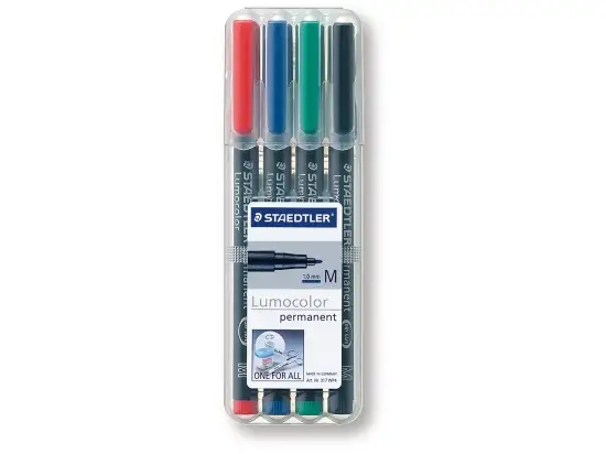 Universalstift Staedtler 317WP4 317 WP4 Lumocolor permanent M 4er-Etui, Schreibfarben: je 1x schwarz, rot, blau, grün