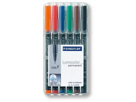 Universalstift Staedtler 318WP6 318 WP6 Lumocolor permanent F 6er-Etui, Schreibfarben: je 1x schwarz, rot, blau, grün, braun, orange