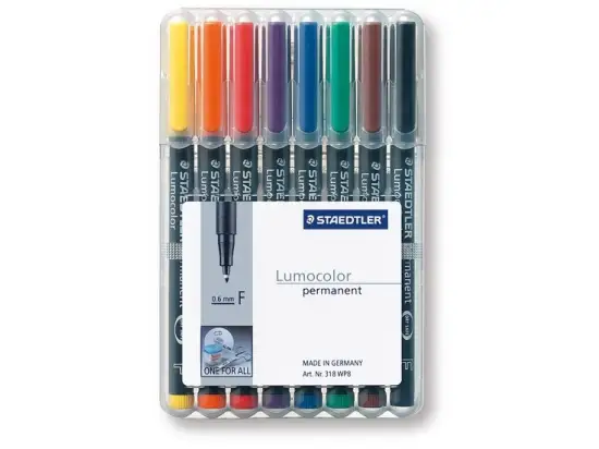 Universalstift Staedtler 318WP8 318 WP8 Lumocolor permanent F 8er-Etui, Schreibfarben: je 1x schwarz, rot, blau, grün, braun, orange, gelb, violett