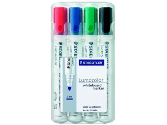 Whiteboardmarker Staedtler 351WP4 351 WP4 Lumocolor 2mm, Rundspitze, 4er-Etui, schwarz, rot, blau, grün