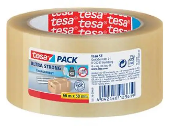 Packband Tesa 57176-00000-08 tesapack ultra strong 50 mm x 66 m, Kunststoff (PVC), transparent