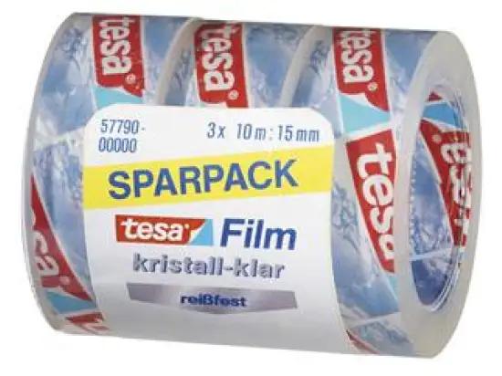 Klebefilm Tesa 57790-00000-00 tesafilm 15mm x 10m, stark klebend, reißfest, kristall-klar, Sparpack, Pack 3 Rollen