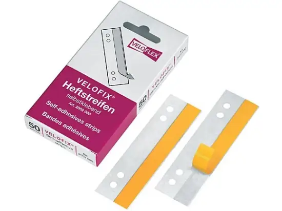 Heftstreifen Veloflex 2002000 Heftfix Kunststoff, transparent, selbstklebend, 110mm, Pack 50 Stk