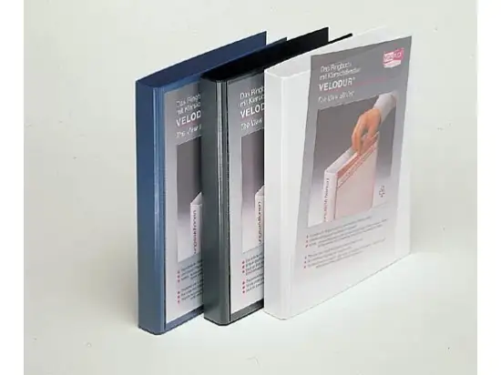 Präsentationsringbuch Veloflex 4143190 Velodur A4, 4 Ringe Ø 25 mm, Pappe/PP-Folie, D-Ring-Mechanik, 2 Außentaschen, weiß