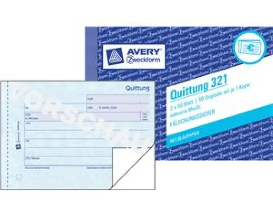 Quittung Avery Zweckform 321 A6-quer 2 x 50 Blatt inkl.MwSt mit Blaupapier
