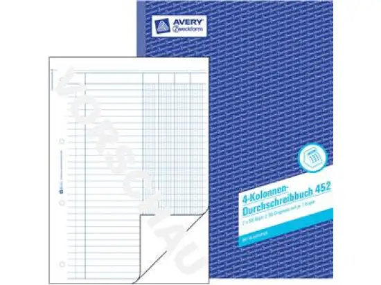 Durchschreibbuch Avery Zweckform 452 A4 (210 x 297 mm), 2 x 50 Blatt, 4-Kolonnen