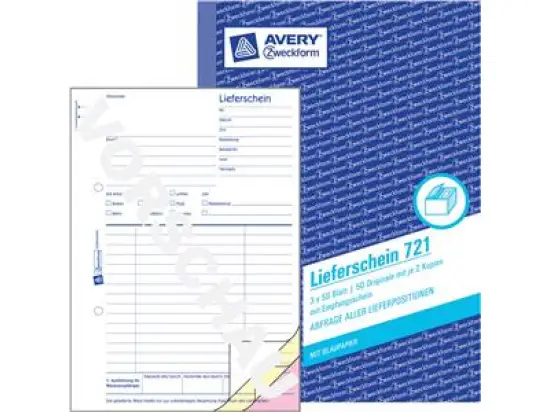 Lieferschein Avery Zweckform 721 A5, 3 x 50 Blatt, selbstdurchschreibend, mit Empfangsschein
