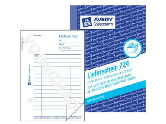 Lieferschein Avery Zweckform 724 A6, 2 x 50 Blatt, mit Blaupapier, selbstdurchschreibend