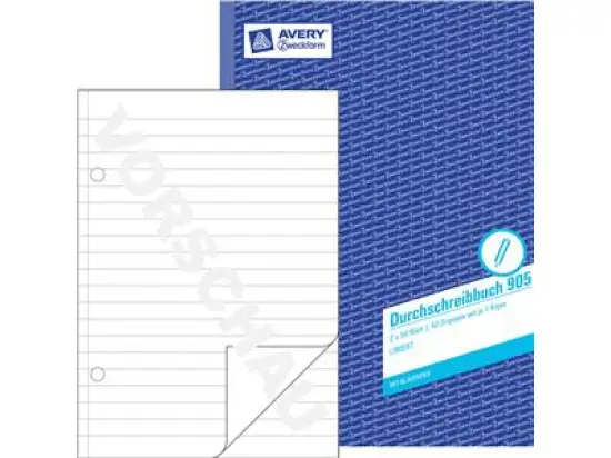 Durchschreibbuch Avery Zweckform 905 A4, 2 x 50 Blatt, liniert, mit Blaupapier, Pack 5 Stk