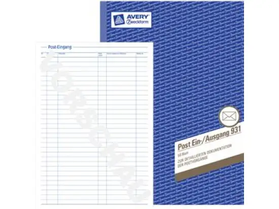 Post-Eingangsbuch / Post-Ausgangsbuch Avery Zweckform 931 A4, 50 Blatt