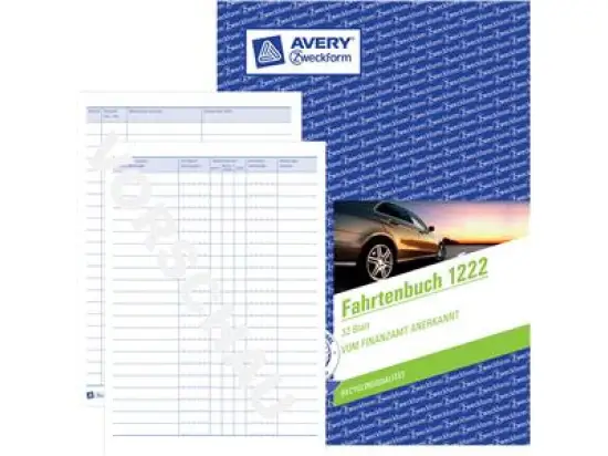 Fahrtenbuch Avery Zweckform 1222 A5, 32 Blatt, Recyclingqualität, mit Jahresabrechnung, vom Finanzamt anerkannt