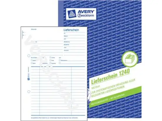 Lieferschein Avery Zweckform 1240 A5, 100 Blatt, Recycling mit 1 Blatt Blaupapier, Pack 10 Stk