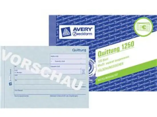 Quittung Avery Zweckform 1250 A6 1x100 Blatt mit MwSt. separat ausgewiesen