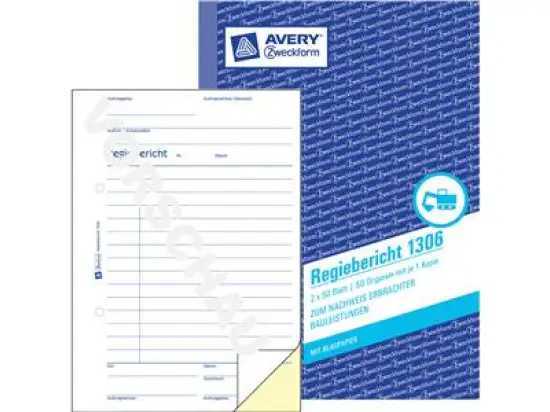 Regiebericht Avery Zweckform 1306 A5, 2 x 50 Blatt mit Blaupapier