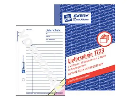 Lieferschein Avery Zweckform 1723 A6, 3 x 40 Blatt, selbstdurchschreibend, mit Empfangsschein, Pack 10 Stk