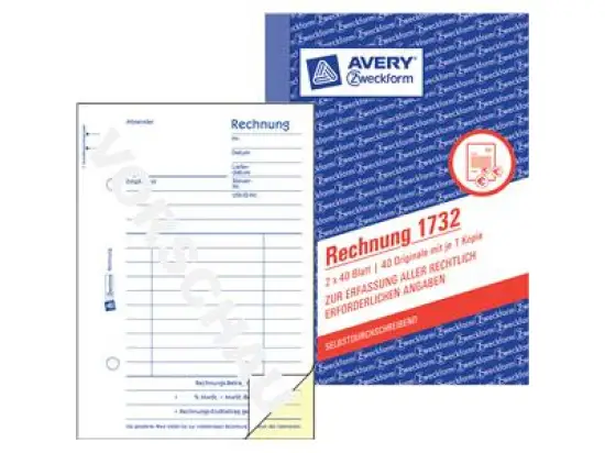 Rechnung Avery Zweckform 1732 A6, 2 x 40 Blatt, selbstdurchschreibend