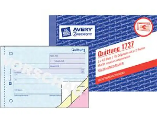 Quittung Avery Zweckform 1737 A6-quer 3 x 40 Blatt mit MwSt. separat ausgewiesen selbstdurchschreibend