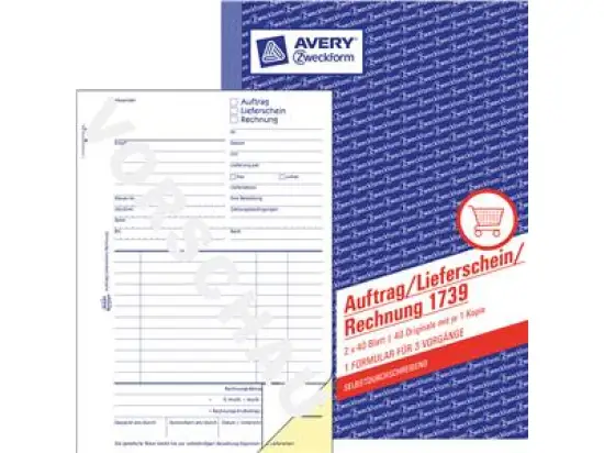 Auftrag / Lieferschein / Rechnung Avery Zweckform 1739 A5, 2 x 40 Blatt, selbstdurchschreibend
