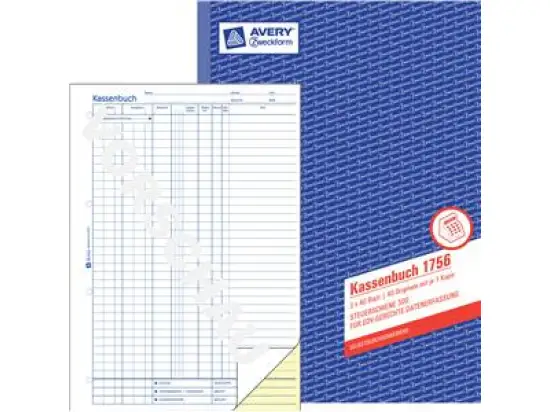 Kassenbuch Avery Zweckform 1756 A4, 2 x 40 Blatt, selbstdurchschreibend