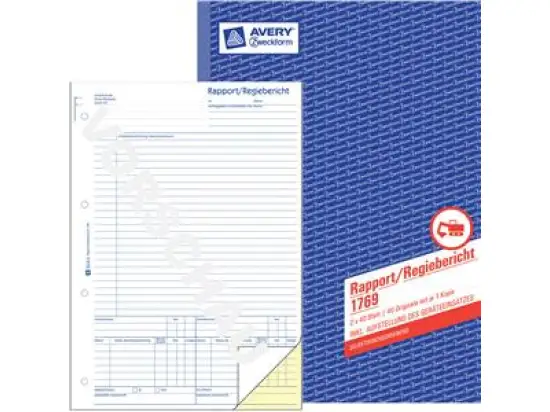Rapport / Regiebericht Avery Zweckform 1769 A4, 2 x 40 Blatt, selbstdurchschreibend