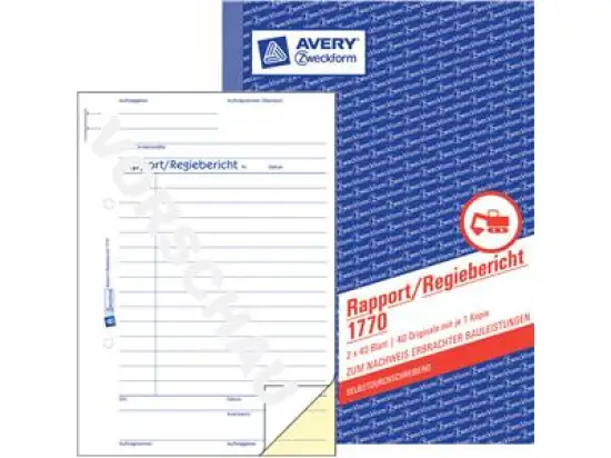 Rapport / Regiebericht Avery Zweckform 1770 A5, 2 x 40 Blatt, selbstdurchschreibend