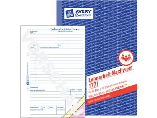 Lohnarbeit-Nachweis Avery Zweckform 1771 A5, 3 x 40 Blatt, selbstdurchschreibend