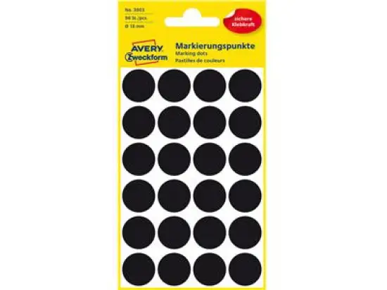Markierungspunkte Avery Zweckform 3003 Ø 18mm rund, selbstklebend, schwarz, Pack 96 Stk/4 Blatt
