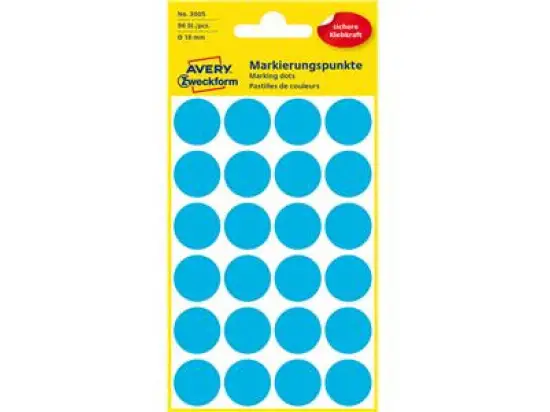 Markierungspunkte Avery Zweckform 3005 Ø 18mm rund, selbstklebend, blau, Pack 96 Stk/4 Blatt