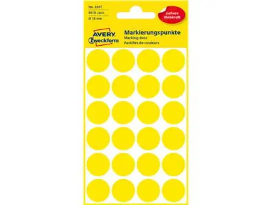 Markierungspunkte Avery Zweckform 3007 Ø 18mm rund, selbstklebend, gelb, Pack 96 Stk/4 Blatt
