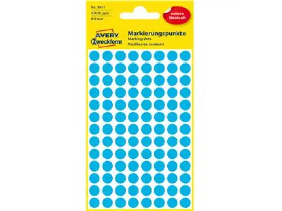 Markierungspunkte Avery Zweckform 3011 Ø 8mm rund, selbstklebend, blau, Pack 416 Stk/4 Blatt