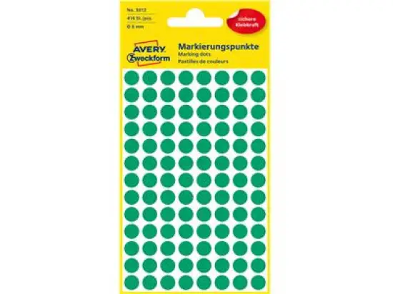Markierungspunkte Avery Zweckform 3012 Ø 8mm rund, selbstklebend, grün, Pack 416 Stk/4 Blatt