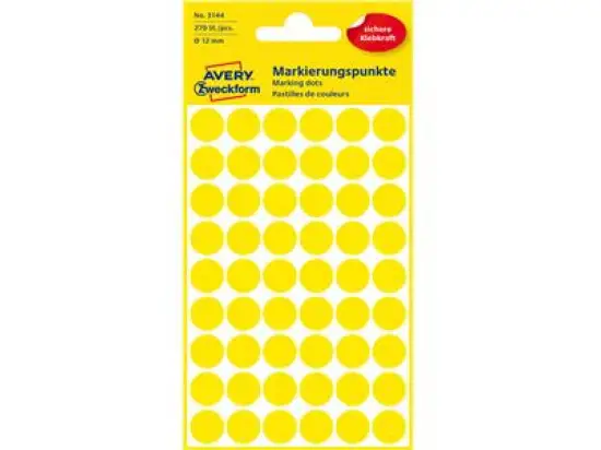 Markierungspunkte Avery Zweckform 3144 Ø 12mm rund, selbstklebend, gelb, Pack 270 Stk/5 Blatt