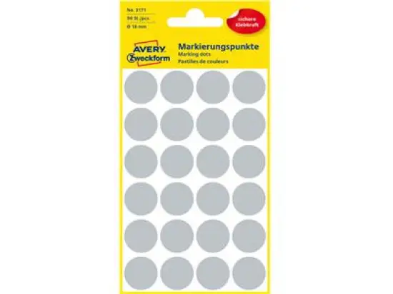 Markierungspunkte Avery Zweckform 3171 Ø 18mm rund, selbstklebend, grau, Pack 96 Stk/4 Blatt