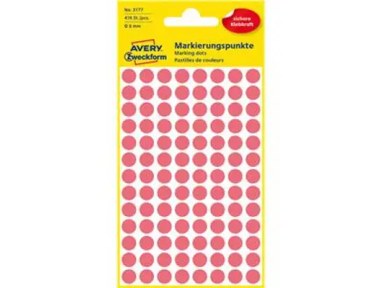Markierungspunkte Avery Zweckform 3177 Ø 8mm rund, selbstklebend, leuchtrot, Pack 416 Stk/4 Blatt